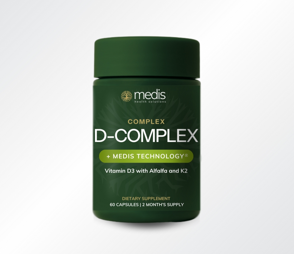Medis D-Complex er en balansert blanding av vitamin D3, K2 (MK-7) og A med næringsrik alfalfa.