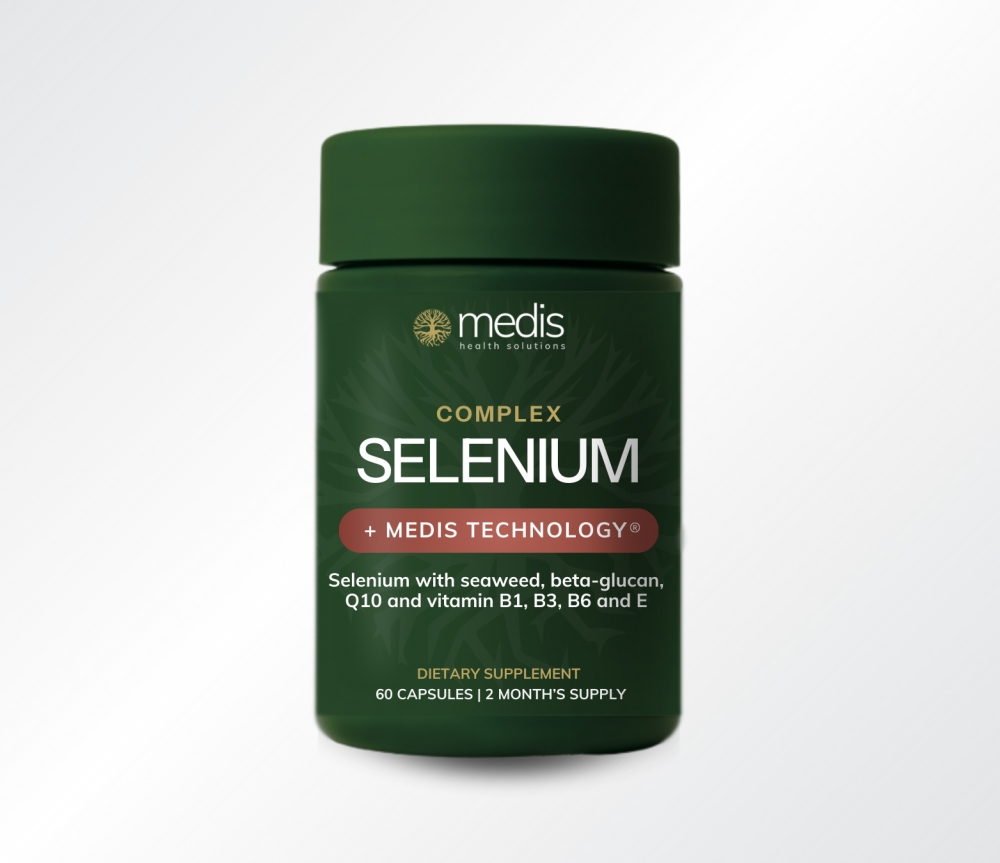 Medis Selenium Complex er en nøye utformet blanding av selen, tang, betaglukaner, B-vitaminer, vitamin E og koenzym Q10.