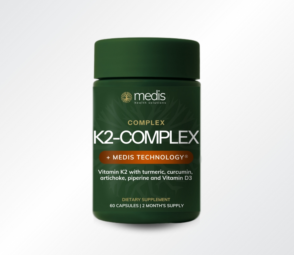 Medis K2-Complex er en unik blanding av vitamin K2 (MK-7), vitamin D3 og plantebaserte ekstrakter.